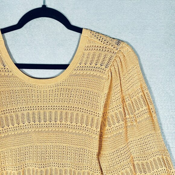 MNG Mango Crochet Top Womens S Mustard Yellow Knit Blouse Cottage - Picture 2 of 11